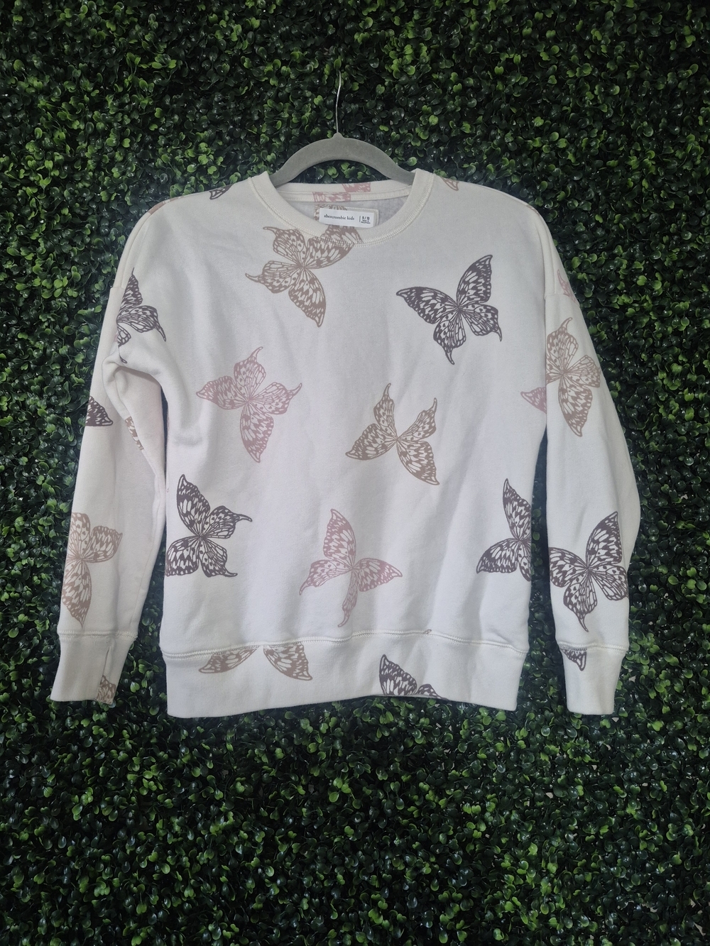 abercrombie kids Cream Sweatshirt with Dusty Pink Butterfly Print